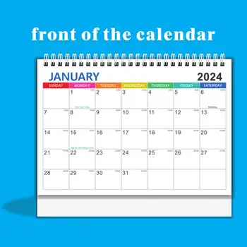 Вращающийся настольный календарь на 2024 год Английский настольный календарь Простой стиль спиральной катушки Книга планов для планирования мероприятий Офис записи даты