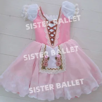 Высококачественное профессиональное балетное платье для взрослых детей, розовое длинное платье для выступлений в стиле эпонж, марля, конкурсное платье на заказ для женщин