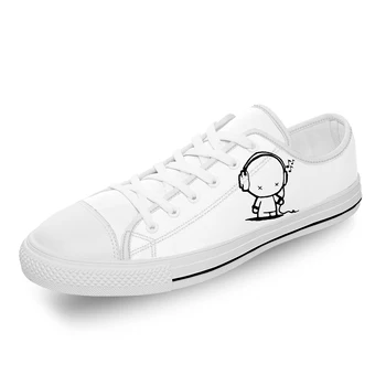 Гарнитура Мультфильм Музыка Рок Крутая Белая Ткань Мода 3D Печать Низкий Верх Холст Обувь Мужчины Женщины Легкие дышащие кроссовки