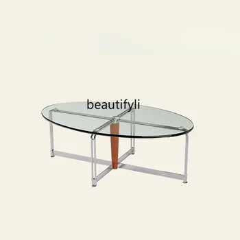 Главная Скандинавский антикварный стеклянный журнальный столик Дизайнер Баухаус Минималистичный чайный столик для гостиной Низкая мебель для стола