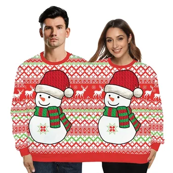  Два человека Рождественская толстовка для мужчин и женщин 3D-печатный пуловер с круглым вырезом Забавная новинка Уличная одежда с длинным рукавом для пары