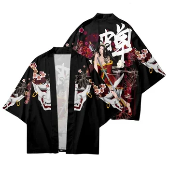 Демонический принт Костюм самурая Традиционный костюм Кимоно Женский Мужской Японское аниме уличный костюм Юката Косплей