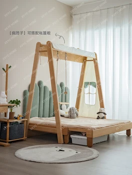 Детская кровать Качели Кровать Ice-Lolly Защита окружающей среды Бук Массив дерева Выдвижная кровать для дома Детская комната