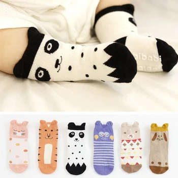 Детские нескользящие хлопчатобумажные носки Мягкие дышащие мультяшные резиновые носки в стиле животных Аксессуары для новорожденных