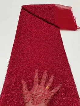 Дубайская ткань Высококачественная африканская кружевная ткань 2023 Французская сетка из бисера Ткань Шитье Вышивка Кружево Тюль Нигерия Платье 5 ярдов