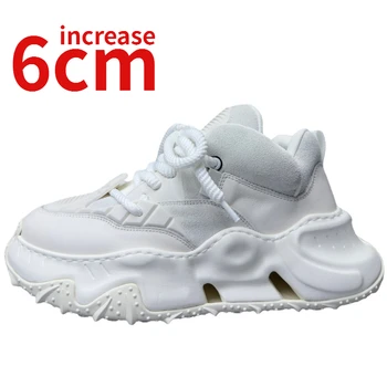 Европейская/американская обувь для мужчин увеличена 6 см Персонализированный выдолбленный дизайн Ins Mecha Dad's Shoes Кожаная спортивная обувь Мужская
