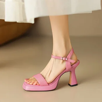 Женская обувь на толстой подошве 2024 Лето Одна линия Мода Высокие каблуки Толстые каблуки Водонепроницаемые босоножки на платформе zapatos sandalias de mujer