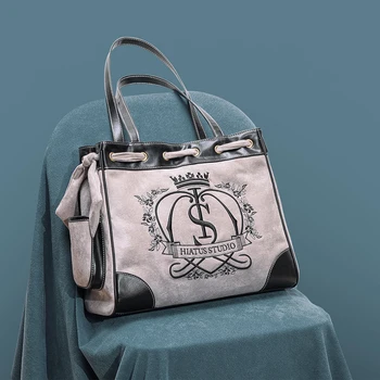 Женская холщовая сумка через плечо Винтажная вышивка букв Сумка большой емкости Модные женские замшевые сумки на молнии Faus