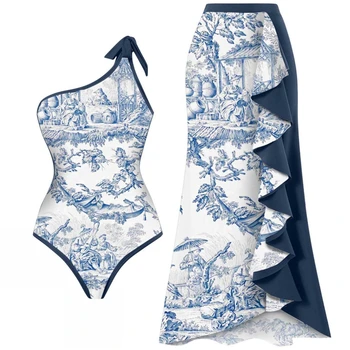 Женские комплекты с двумя пейсами, сексуальный купальник из двух частей с V-образным вырезом и цветочным принтом с накидкой, новая мода 2023 Летний пляжный отдых повседневный