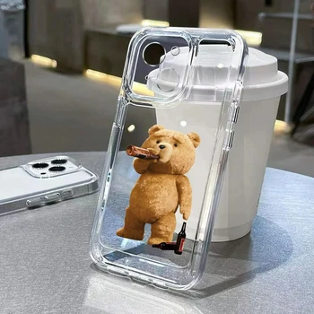 Забавный мультяшный медвежонок Прозрачный чехол для телефона для iPhone 14 Pro Max 11 12 13 15 Pro Max Mini X XS XR 78 14 15 Plus Роскошный противоударный чехол