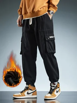 Зимние толстые флисовые теплые брюки-карго мужские уличная одежда с несколькими карманами на шнурке черные спортивные штаны для джоггеров мужские термобрюки 8XL