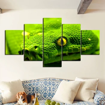 Изображение зеленой змеи 5 панельных шаблонных обоев для украшения комнаты в семейной гостиной