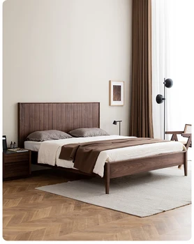 Индивидуальное дерево как кровать из массива дерева Черный орех Скандинавский модерн простая двуспальная кровать 1,8 м главная спальня свадебная кровать 1,5 большая двуспальная кровать