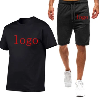 индивидуальный логотип печать мода 2023 новый мужской летний с коротким рукавом удобные однотонные хлопковые футболки спортивные штаны из 2 предметов