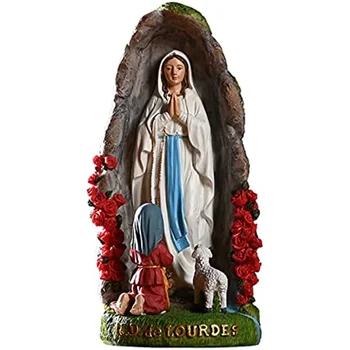 Католическая статуя Лурдской Богоматери 8-дюймовая молящаяся Пресвятая Дева Мария Фигура Грот со Святой Бернадеттой и ягненком
