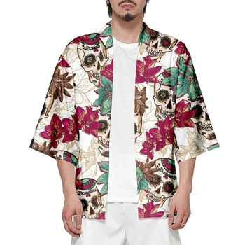 Кимоно мужское и женское 2023 японское традиционное кимоно с рисунком черепа кардиган косплей пляжная рубашка летние халаты