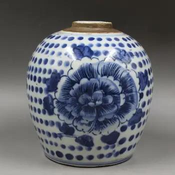 Китайский Мин Синяя и Белая фарфоровая банка Пион Дизайн Чайник Чайница Чайница 5,90 дюйма