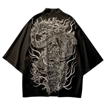 Китайский стиль Дракон Печатные Рубашки Пальто Традиционное Кимоно Мужчины Женщины Юката Мода Харадзюку Кардиган Косплей Хаори Одежда