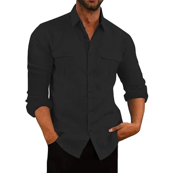  Классическая мужская блузка свободного кроя Топы Рубашки с длинным рукавом на пуговицах Дизайн воротника Подходит для любого случая