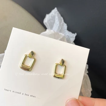 Классические винтажные серебряные серьги с иглой S925 для женщин Квадратный минимализм золотого цвета маленькая серьга элегантная мода ювелирные изделия подарок