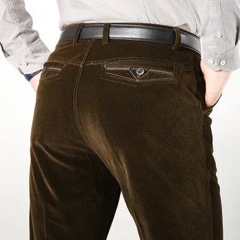Классические свободные вельветовые брюки с прямой трубой для мужских эластичных деловых повседневных черных хаки синего