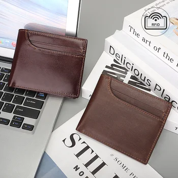 кожаный кошелек устойчивый к сканированию RFID первый слой кожаная короткая сумка для смены нескольких карт USD клип