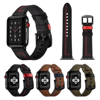Кожаный ремешок для Apple Watch Series 8 7 SE 6 5 4 3 Сменный ремешок на запястье спортивных часов для iWatch 40 мм 38 41 42 44 45 49 мм