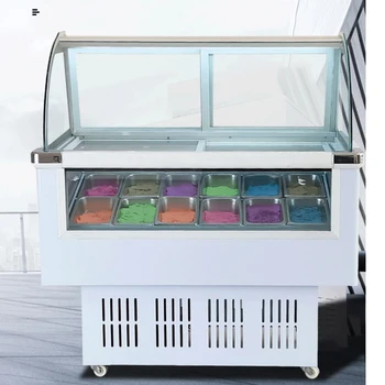  Коммерческий шкаф для мороженого Морозильные камеры для мороженого из нержавеющей стали 10 круглых бочек или 14 квадратных бочек 170 Вт