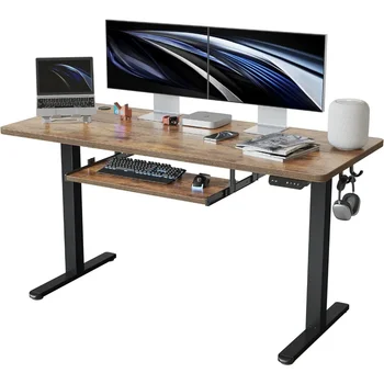 Компьютерный стол, стоячий офисный стол с лотком для клавиатуры, офисный стол с электрическим подъемником 55 × 24 дюйма, компьютерный стол