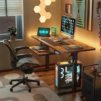 Компьютерный стол, стоячий офисный стол с лотком для клавиатуры, офисный стол с электрическим подъемником 55 × 24 дюйма, компьютерный стол Компьютерный стол, стоячий офисный стол с лотком для клавиатуры, офисный стол с электрическим подъемником 55 × 24 дюйма, компьютерный стол 5
