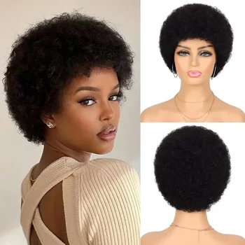 Короткие афро парики Афро парик 70-х годов для женщин Упругий пушистый афро кудрявый парик синтетические волосы короткий афро парик