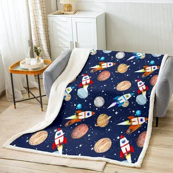 Космическое флисовое одеяло Дети Галактика Плюшевое одеяло Вселенная Планета Шерпа Одеяло Звездное небо Декор комнаты