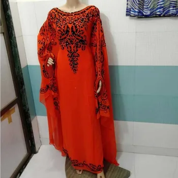 Красный Дубай Куртас Платье Марокканский Кафтан Жоржетт Арабское платье Пакистан Одежда