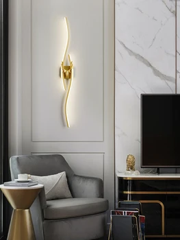 креативный золотой длинный настенный светильник современного дизайна для домашнего освещения гостиной люстра стены бра лобби отеля