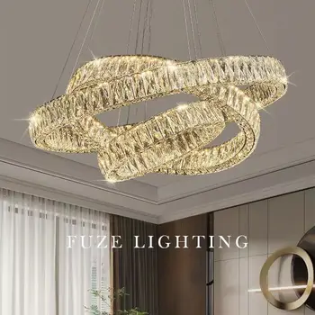  круглая хрустальная люстра светодиодная светодиодная внутренняя современная 40 60 80 100 см круглая кольцевая подвесная лампа для гостиной столовой спальни