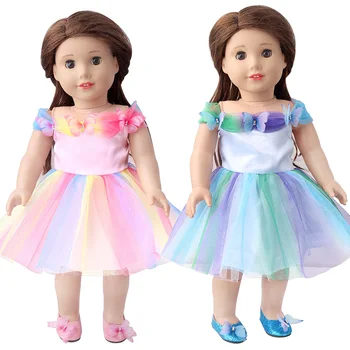 Кукольная одежда 18 дюймов Американская кукла Девочка Kawai Розовый Голубой Бант Принцесса Пряжа Юбка Fit 43 см Детская одежда Кукла Аксессуары Подарок