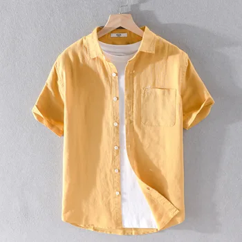 Летняя мужская повседневная модная хлопковая льняная свежая универсальная льняная рубашка Летняя мужская повседневная модная хлопковая льняная свежая универсальная льняная рубашка 2