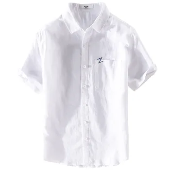 Летняя мужская повседневная модная хлопковая льняная свежая универсальная льняная рубашка Летняя мужская повседневная модная хлопковая льняная свежая универсальная льняная рубашка 4