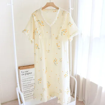 Летняя новая женская ночная рубашка 100% хлопок креп юбка тонкая юбка с коротким рукавом японская сладкая и милая юбка-кардиган домашняя юбка женская