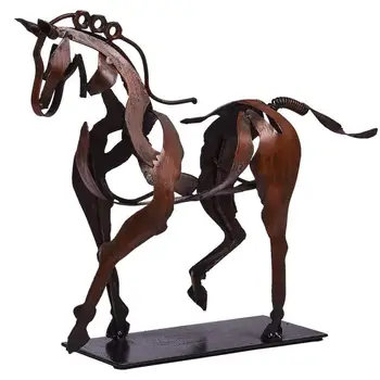 Металлическая статуя лошади Металлическая скульптура лошади для деревенского украшения домашнего офиса Трехмерный полый дизайн Художественный орнамент Деревенский