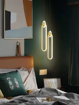Минималистичная современная спальня прикроватная одиночная подвесная лампа Золотой металл Украшение интерьера гостиной Светодиодный осветительный прибор