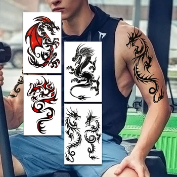 Минималистичные поддельные временные татуировки дракона для мужчин и женщин Реалистичный тотем Коготь Татуировка Большое племя Перенос воды Тату Рука Плечо