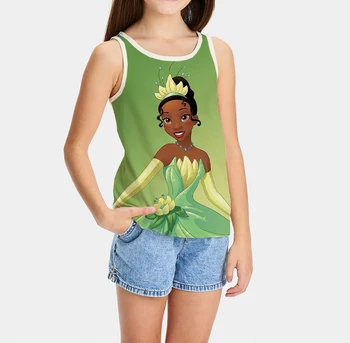 Мода для девочек Спорт Детский принт Принцесса Дисней Тиана Футболка с круглым вырезом Камзол Повседневная мультяшная футболка Топы