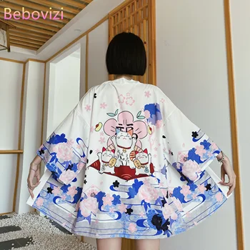 Мода Пляжное кимоно Кардиган Женские рубашки Харадзюку Японский косплей Традиционный пояс Хаори Юката Азиатская одежда