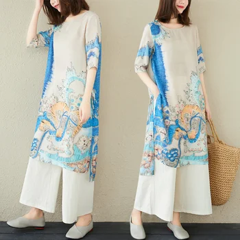 Модная богемная индийская пакистанская одежда хлопок мусульманское этническое сари традиционное двухсекционное топ и брюки