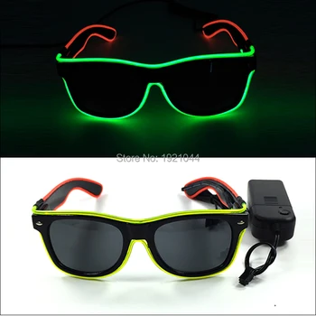 Модные двухцветные очки EL с черными линзами, питаемые от 2 батареек AA, светодиодных очков, украшения для вечеринок на день рождения