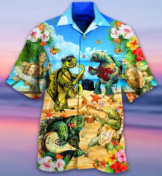 Морская животная Принт Нейтральная рубашка с короткими рукавами Черепаха Большая гавайская рубашка Лето