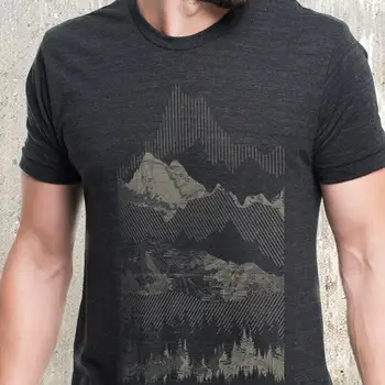 Мужская горная футболка - Геометрический горный хребет - Трафаретная печать Подарки для мужчин - Горная футболка - Геометрическая футболка