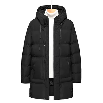 Мужские зимние однотонные повседневные хлопковые пальто с капюшоном средней длины Утолщенная теплая корейская модная пуховая хлопковая куртка большого размера M-8XL