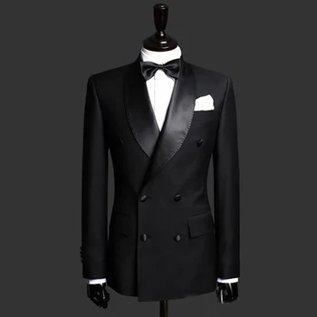 Мужские костюмы 2023 Черный двубортный платок с лацканом Пиджак Одинарное цельное пальто Весенний блейзер Trajes Elegante Para Hombres
